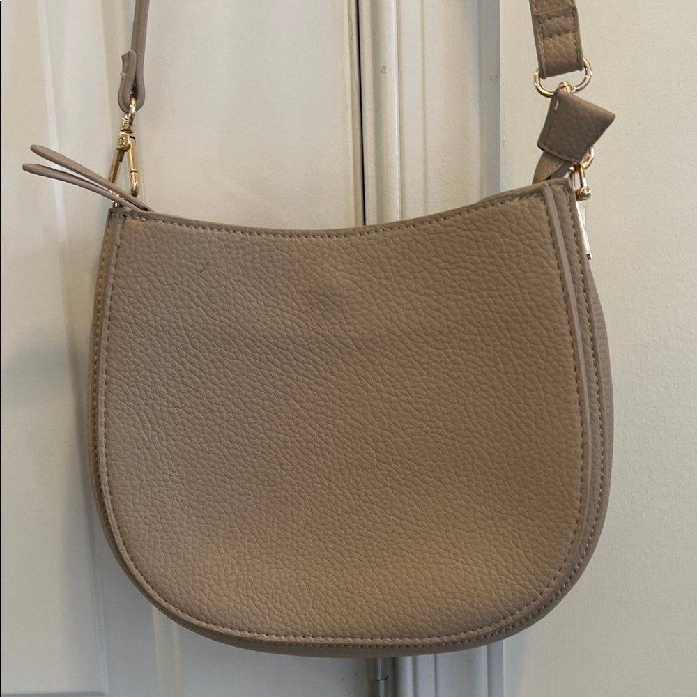 MODA LUXE crossbody bag in color stone 10inches by 8 half moon design